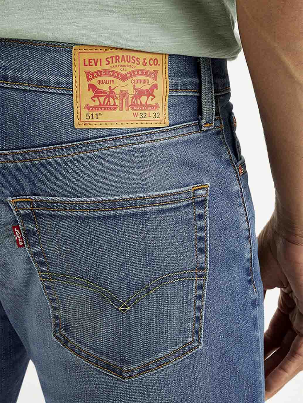 Men's 511 Blue Slim Fit Mid Rise Jeans - Detail View