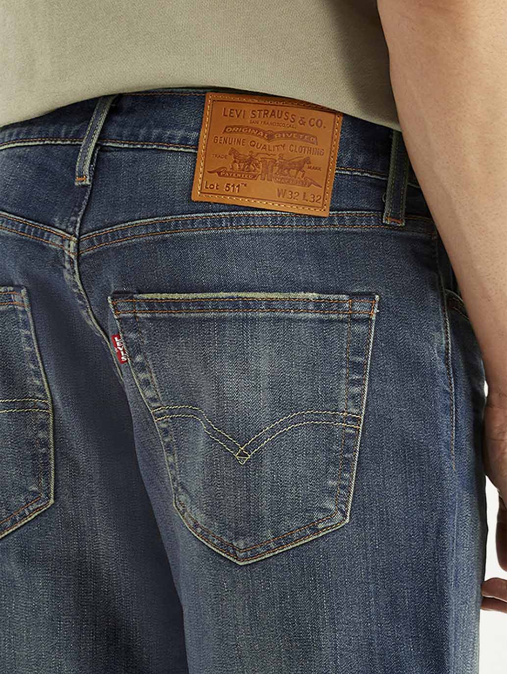 Men's 511 Blue Slim Fit Mid Rise Jeans - Detail View