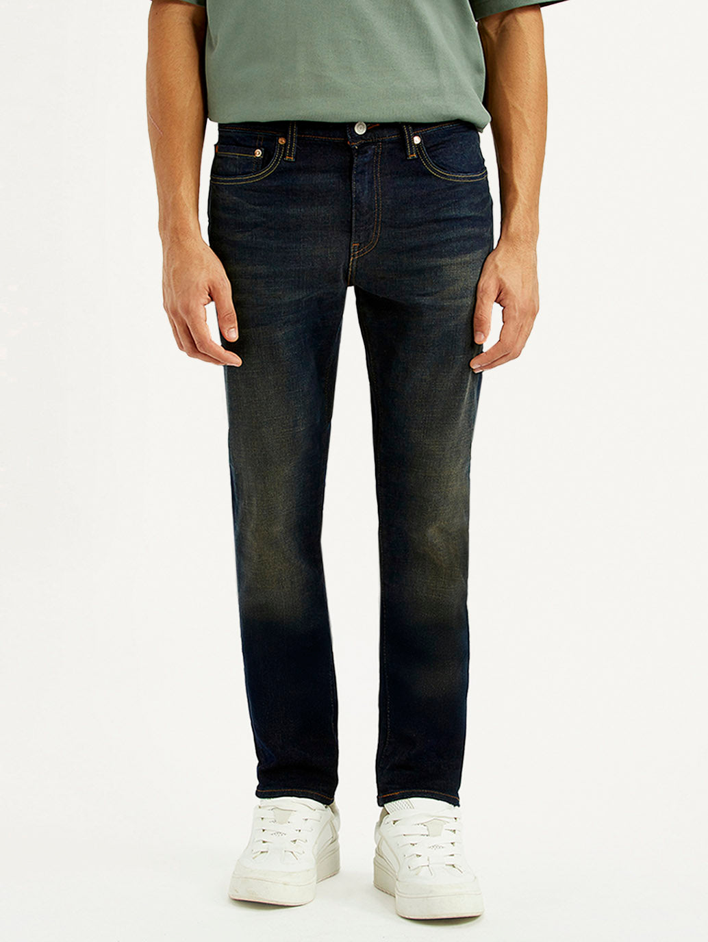 Men's 511 Dark Blue Slim Fit Mid Rise Selvedge Jeans - Front View