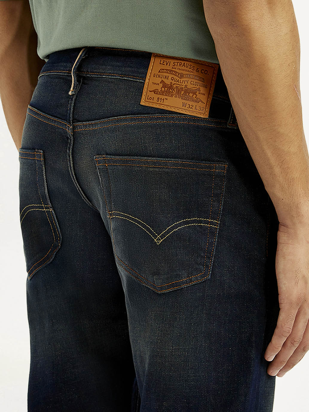 Men's 511 Dark Blue Slim Fit Mid Rise Selvedge Jeans - Detail View