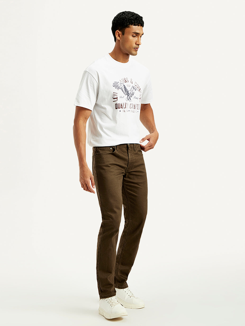Men's 511 Brown Overdyed Slim Fit Mid Rise Jeans - Side View