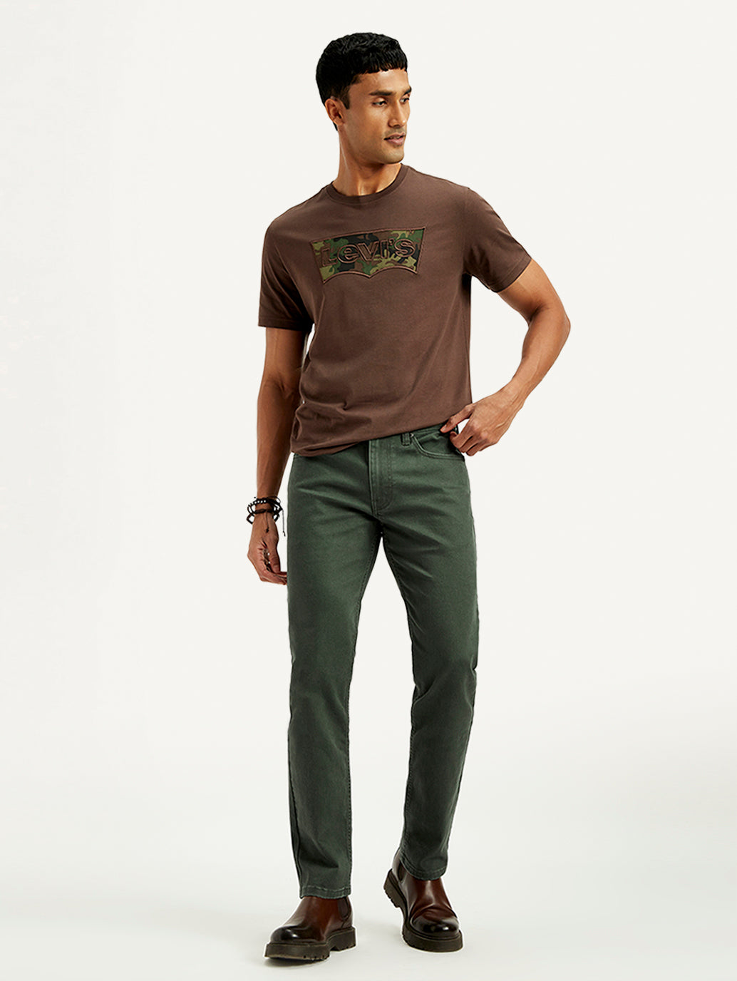 Men's 511 Dark Green Overdyed Slim Fit Mid Rise Jeans - Styleshot View