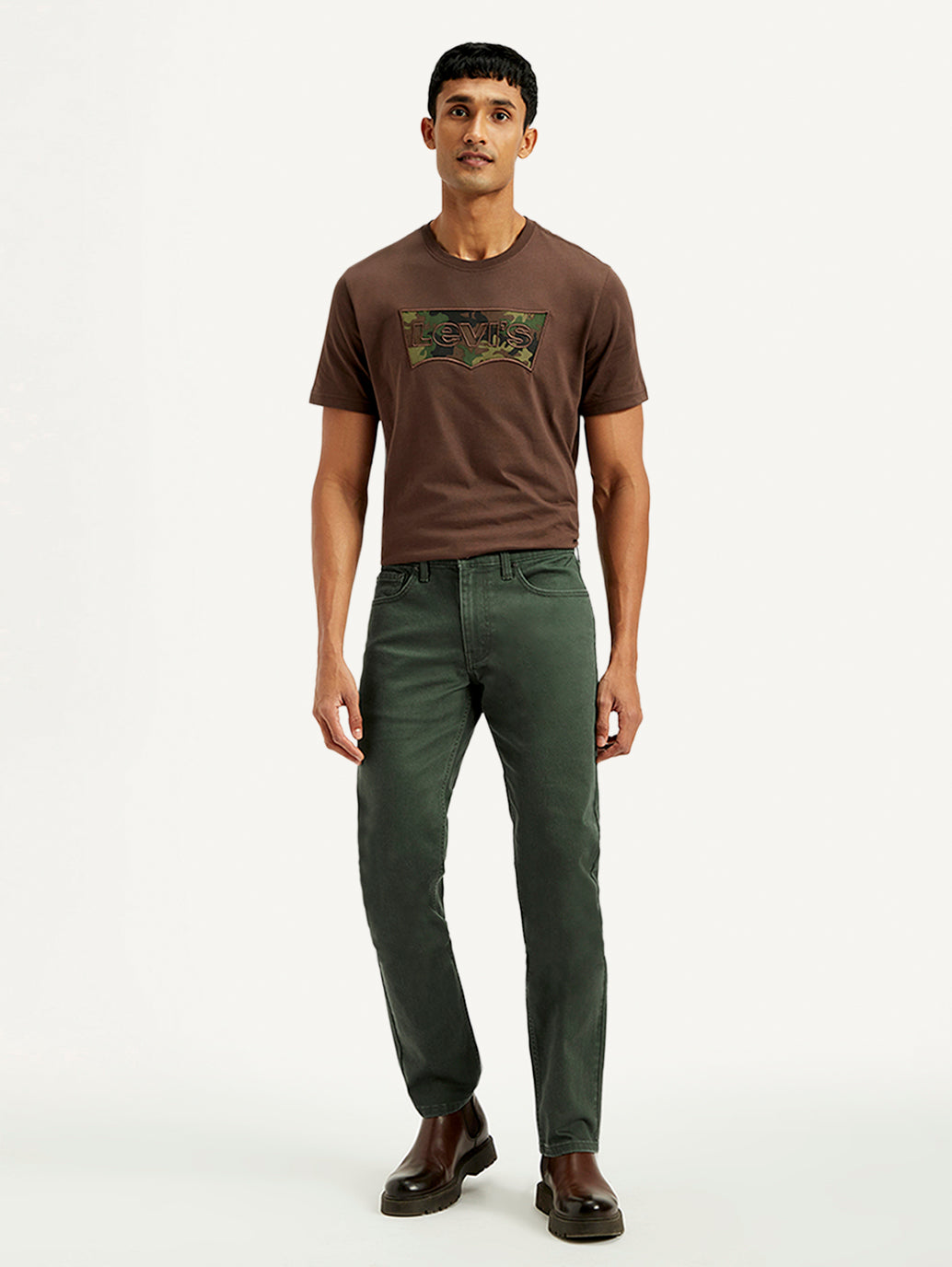 Men's 511 Dark Green Overdyed Slim Fit Mid Rise Jeans - Front View