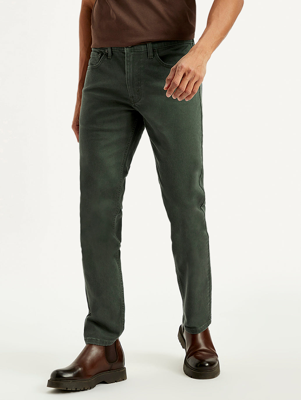 Men's 511 Dark Green Overdyed Slim Fit Mid Rise Jeans - Front View
