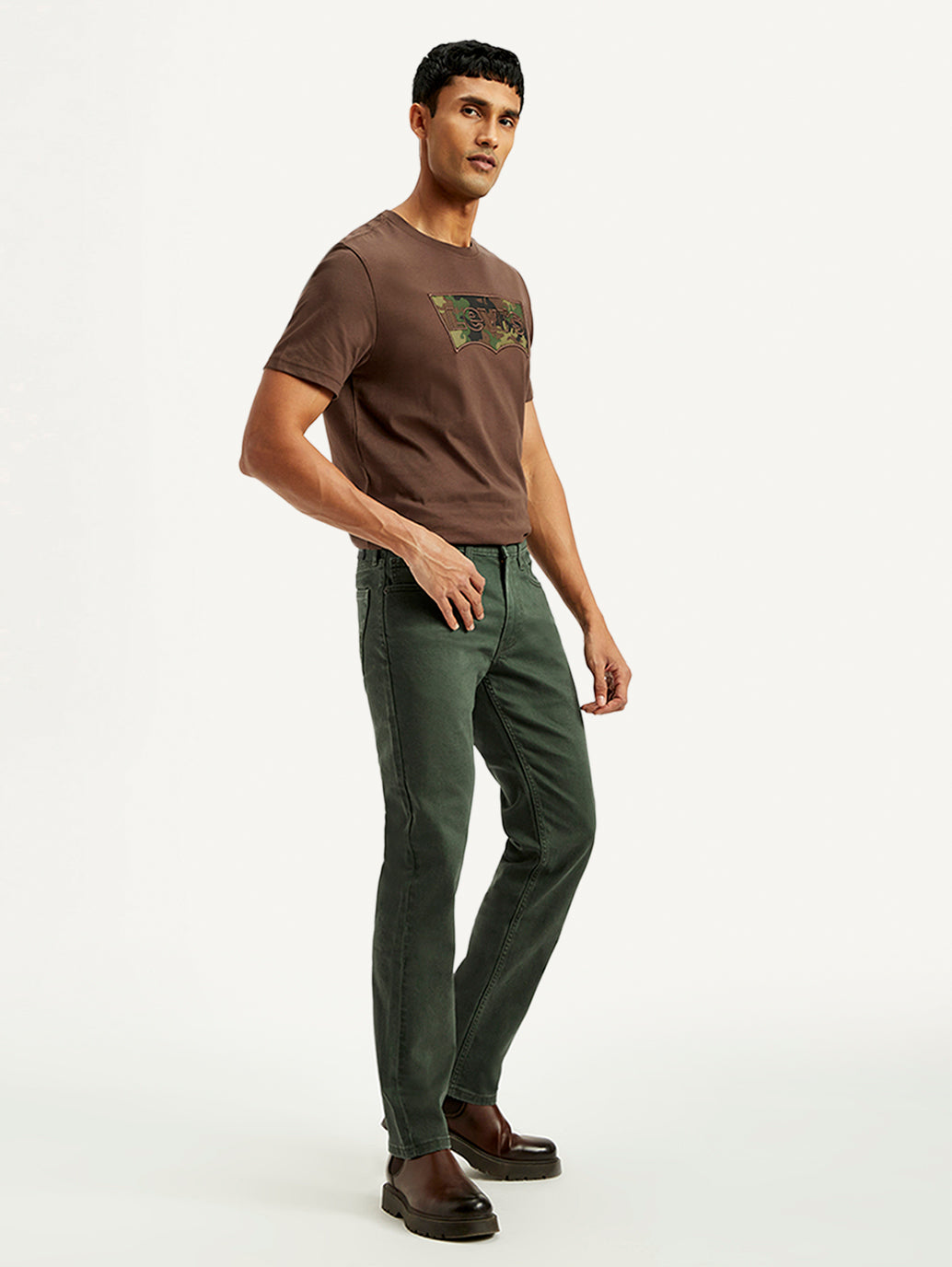 Men's 511 Dark Green Overdyed Slim Fit Mid Rise Jeans - Side View