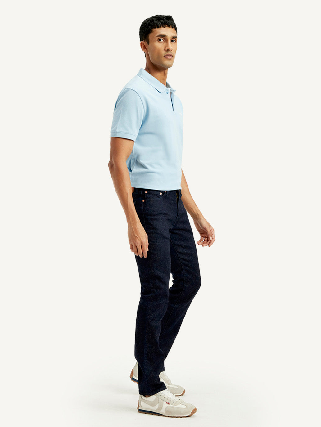 Men's 511 Dark Blue Slim Fit Mid Rise Linen Jeans - Side View