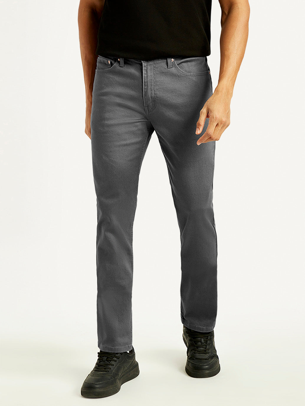 Men's 511 Charcoal Grey Overdyed Slim Fit Mid Rise Jeans - Front View
