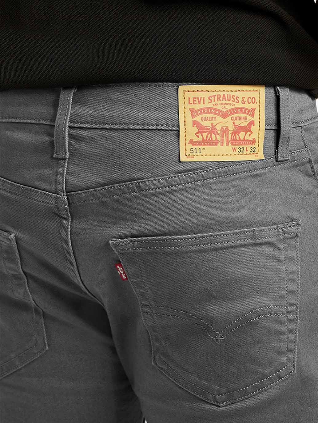 Men's 511 Charcoal Grey Overdyed Slim Fit Mid Rise Jeans - Detail View