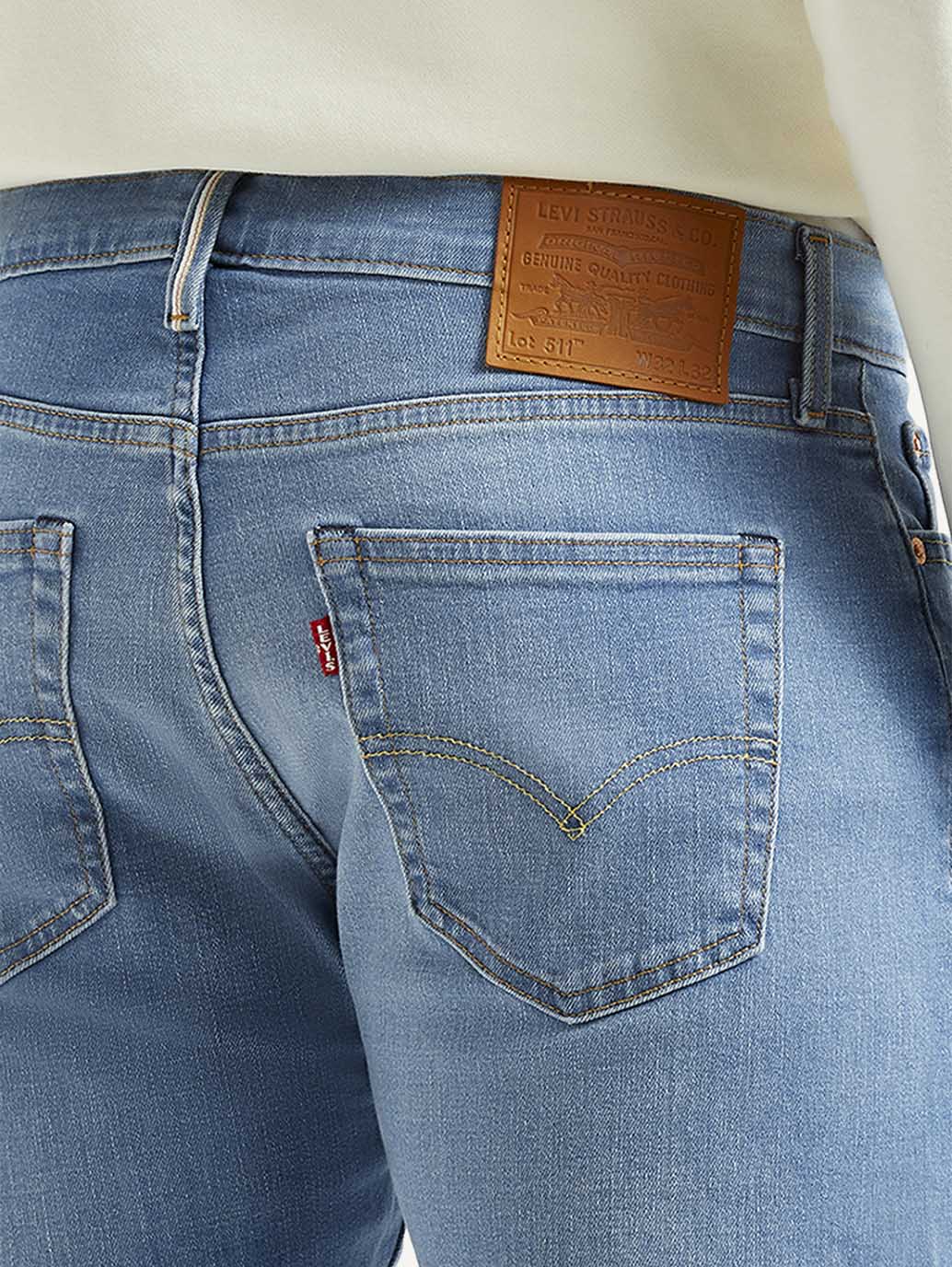 Men's 511 Light Blue Slim Fit Mid Rise Selvedge Jeans - Detail View