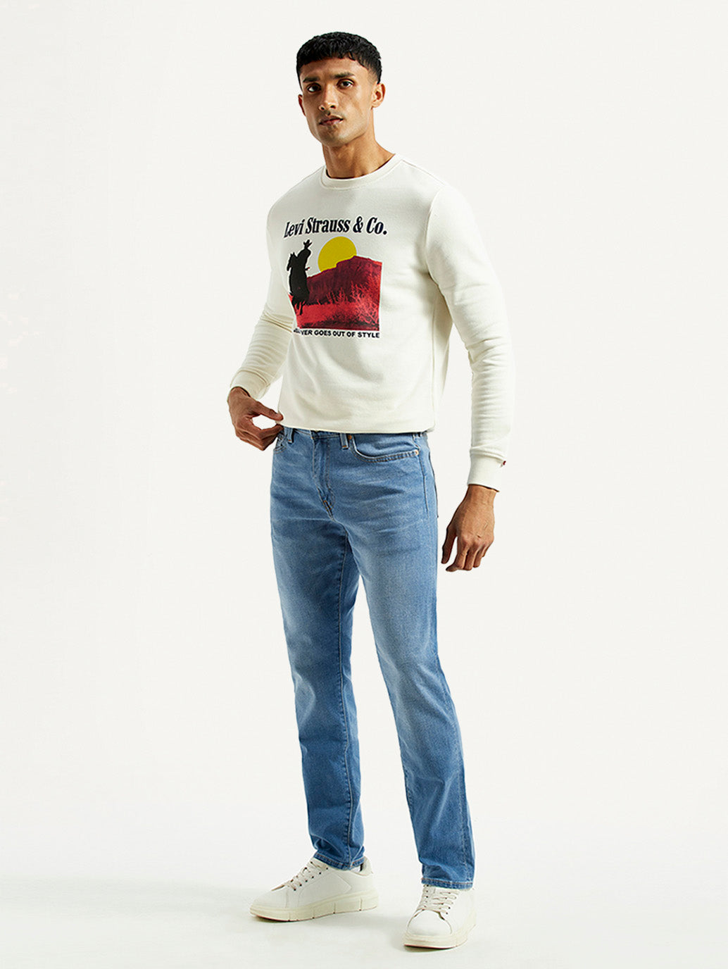 Men's 511 Light Blue Slim Fit Mid Rise Selvedge Jeans - Side View