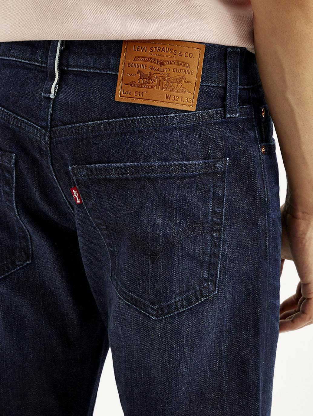 Men's 511 Dark Blue Slim Fit Mid Rise Selvedge Jeans - Detail View