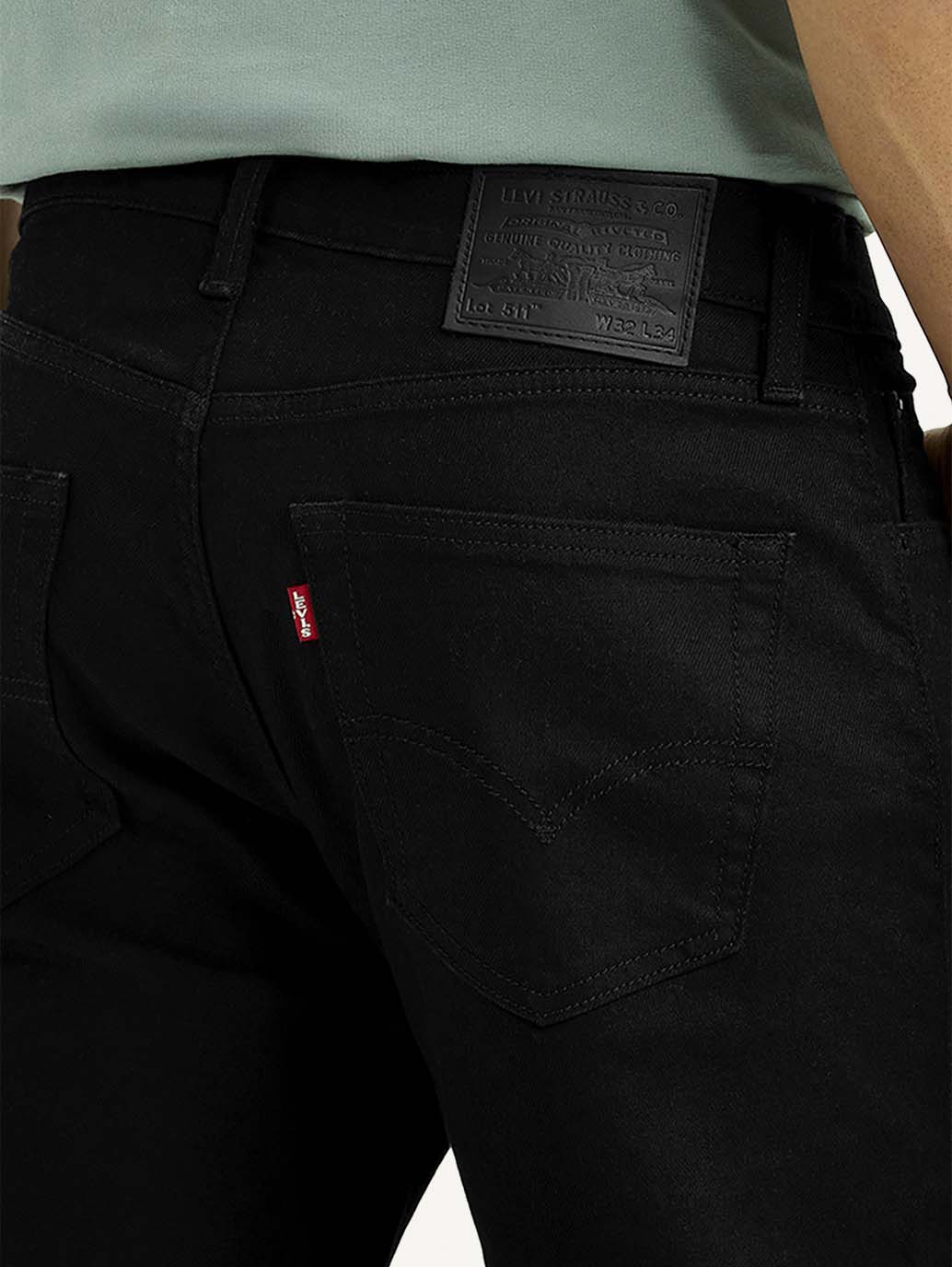 Men's Redloop 511 Black Slim Fit Mid Rise Linen Jeans - Detail View