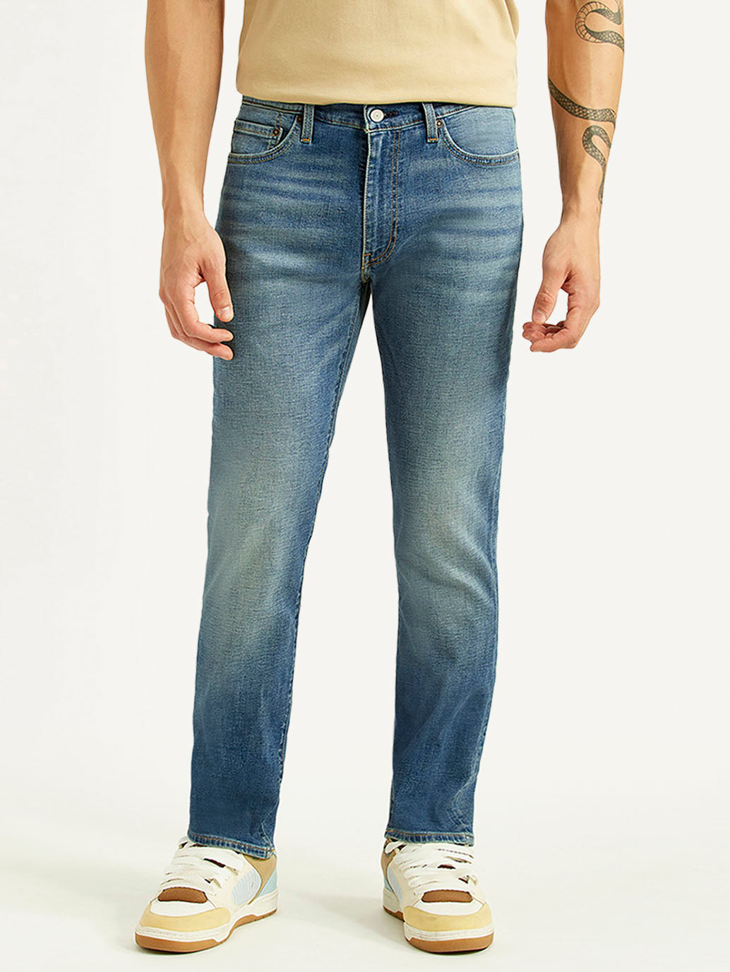 Men's 511 Blue Slim Fit Mid Rise Linen Jeans - Front View
