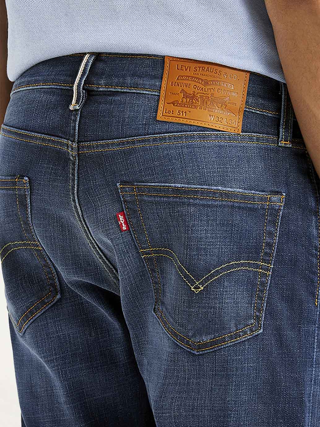 Men's 511 Blue Slim Fit Mid Rise Selvedge Jeans - Detail View