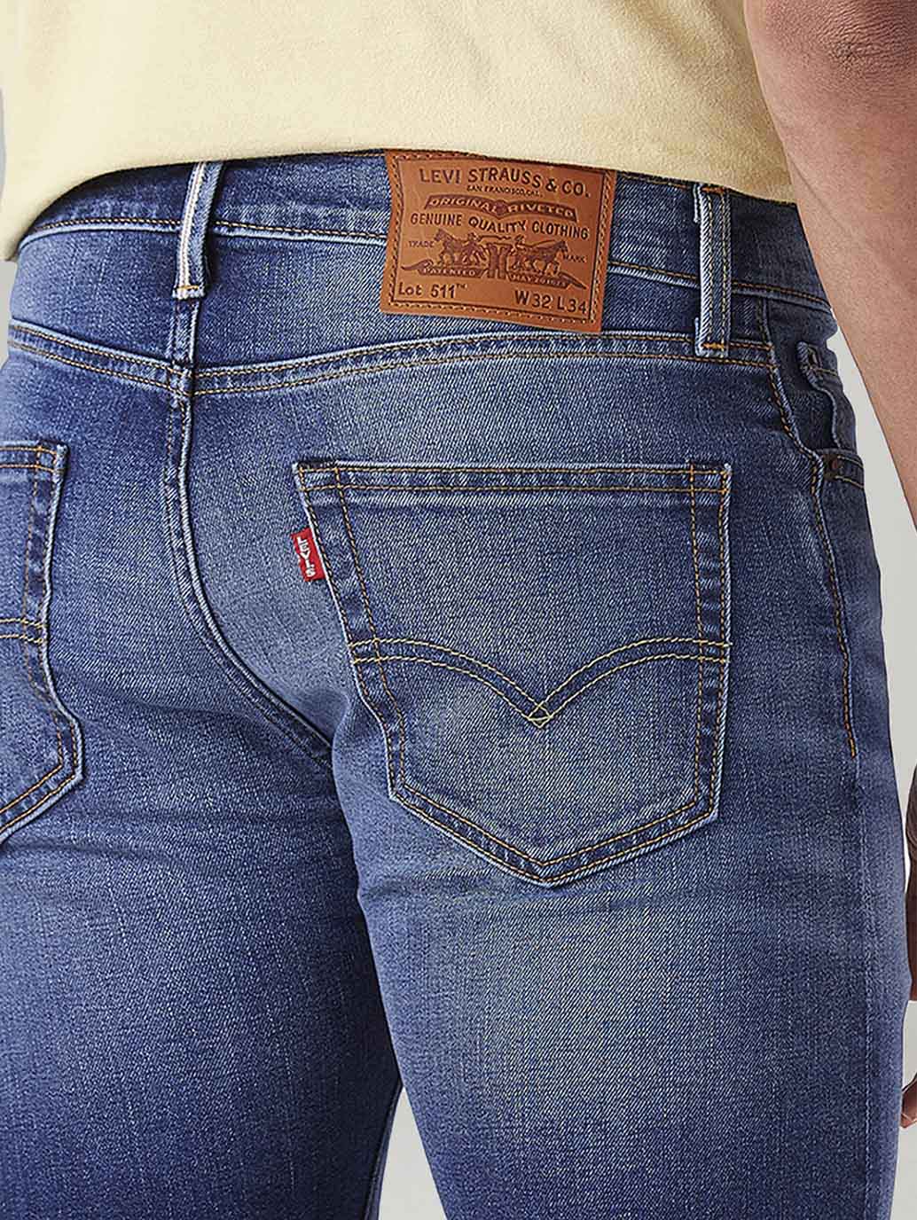 Men's 511 Blue Slim Fit Mid Rise Linen Jeans - Detail View