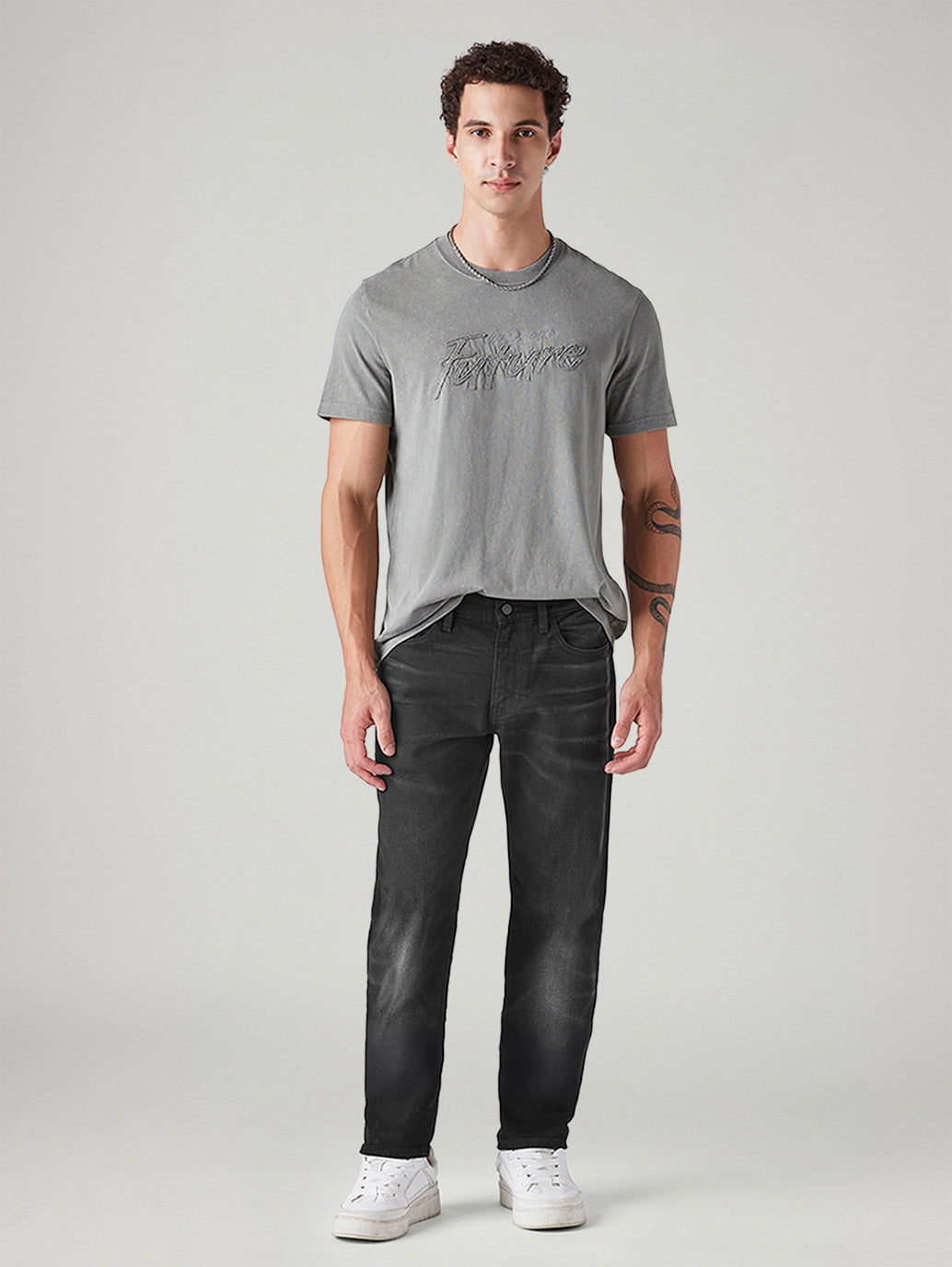 Men's 511 Charcoal Grey Slim Fit Mid Rise Selvedge Jeans - Styleshot View