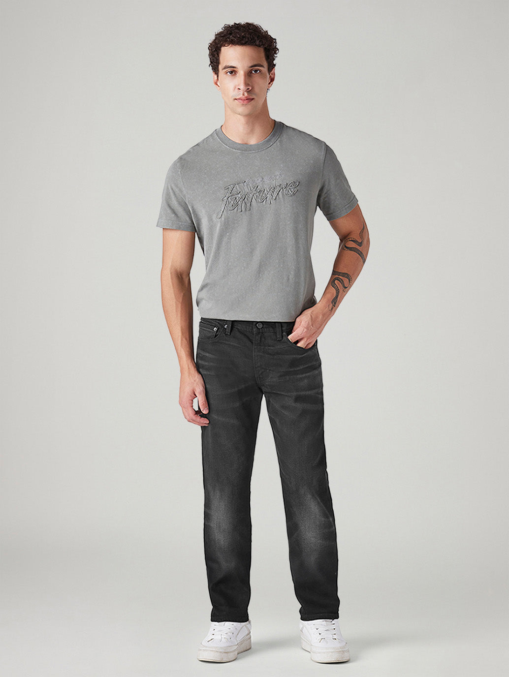 Men's 511 Charcoal Grey Slim Fit Mid Rise Selvedge Jeans - Front View