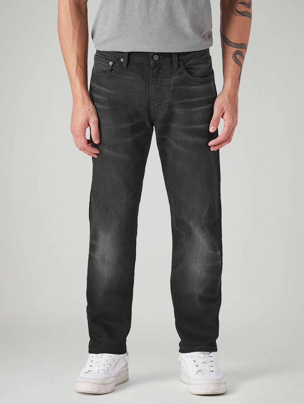 Men's 511 Charcoal Grey Slim Fit Mid Rise Selvedge Jeans - Front View