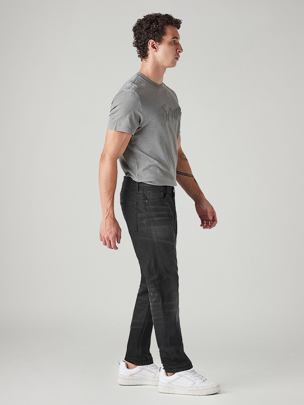 Men's 511 Charcoal Grey Slim Fit Mid Rise Selvedge Jeans - Side View