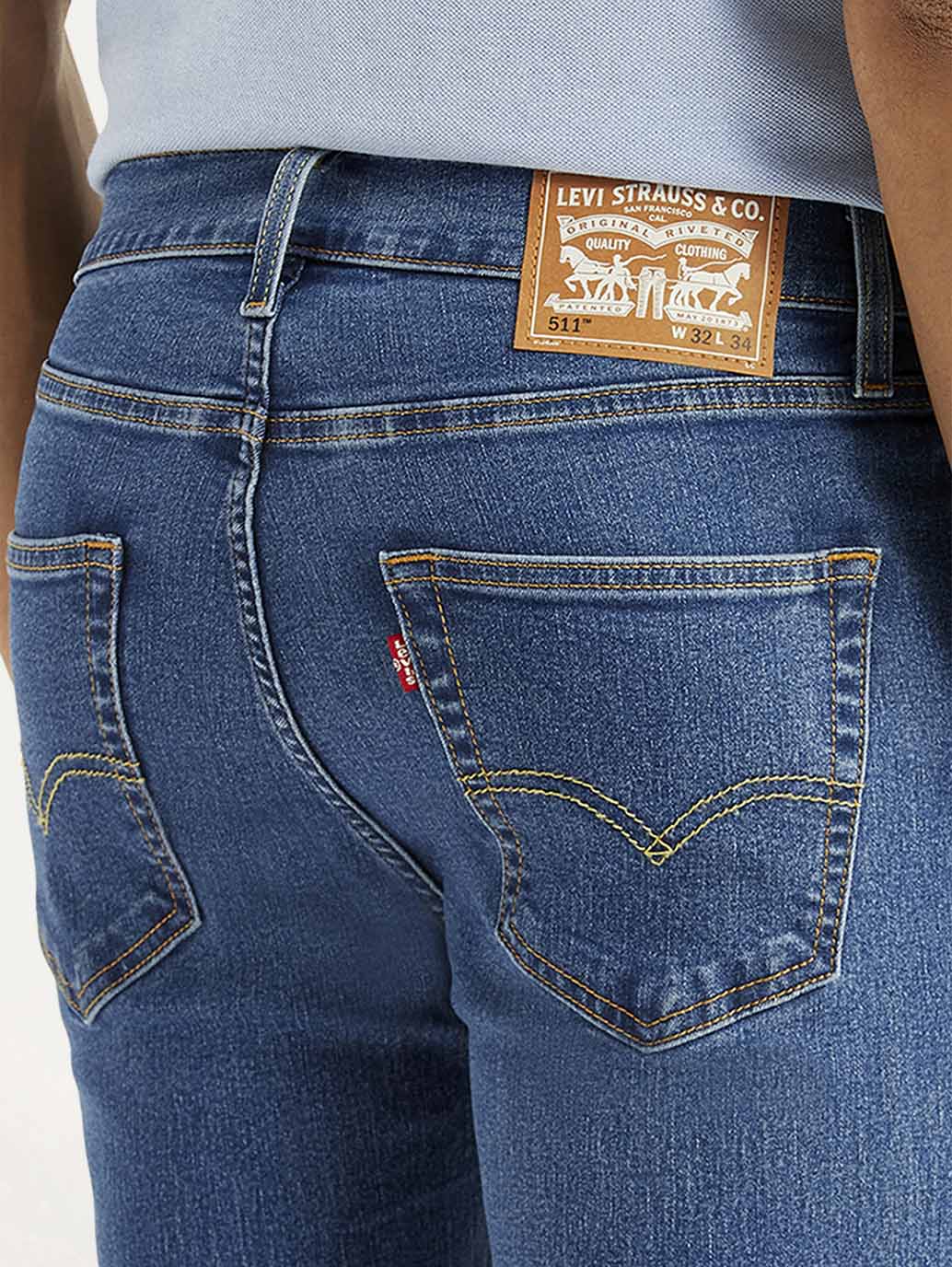 Men's 511 Blue Slim Fit Mid Rise Jeans - Detail View