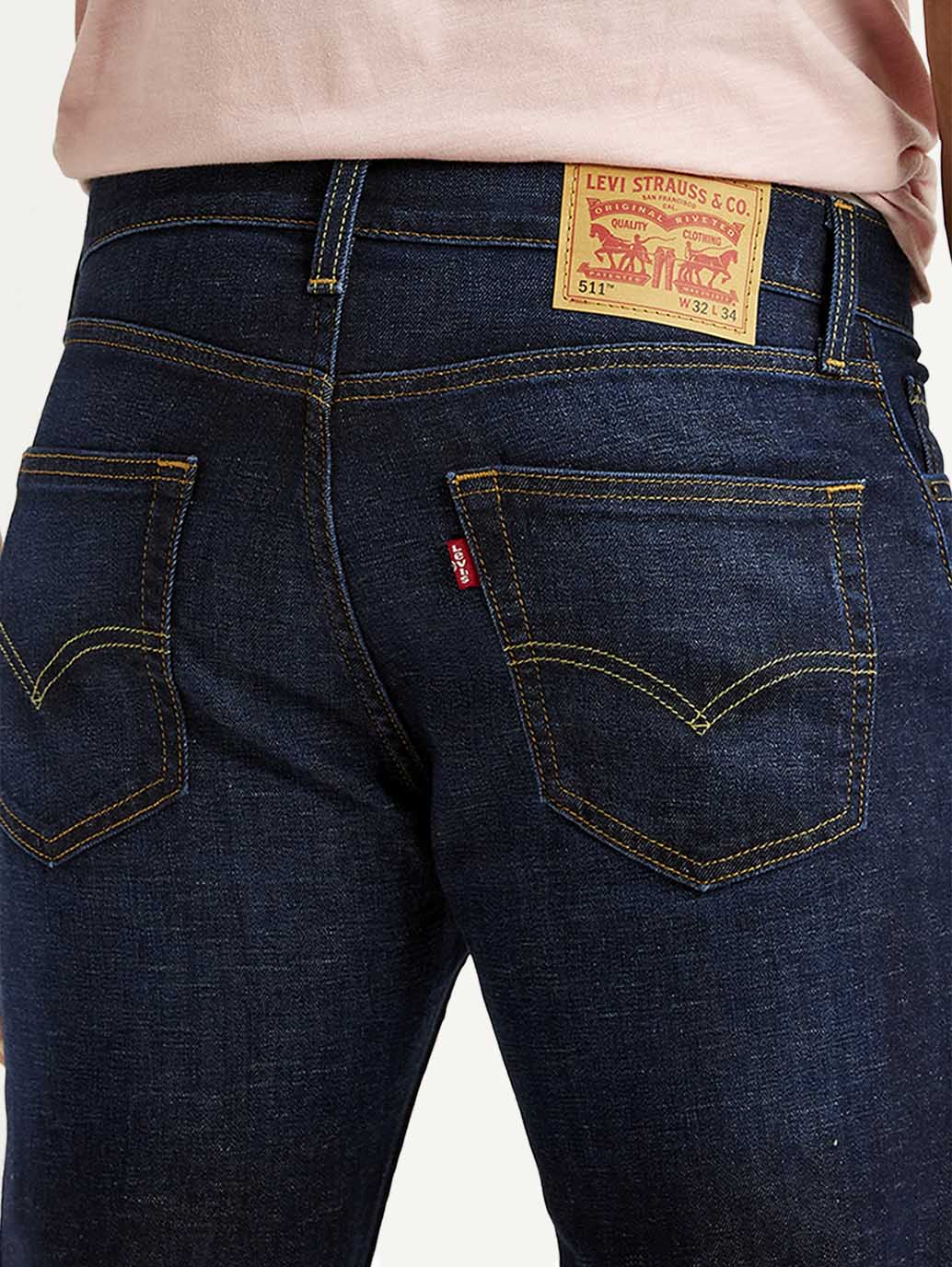 Men's 511 Navy Slim Fit Mid Rise Linen Jeans - Detail View