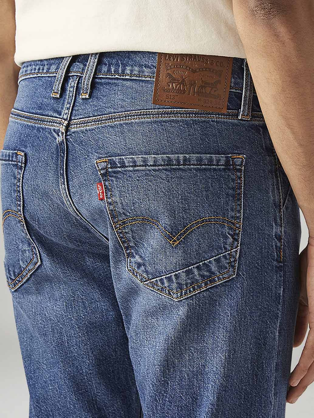 Men's 511 Blue Slim Fit Mid Rise Selvedge Jeans - Detail View