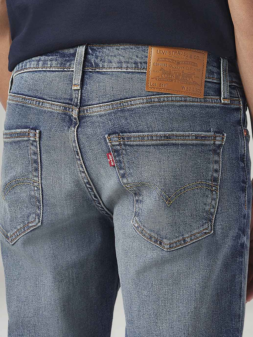 Men's 511 Blue Slim Fit Mid Rise Jeans - Detail View