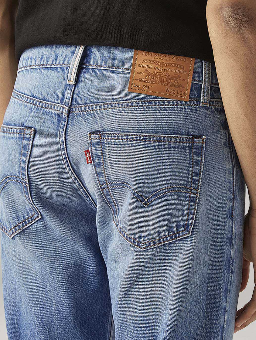 Men's 511 Blue Slim Fit Mid Rise Selvedge Jeans - Detail View