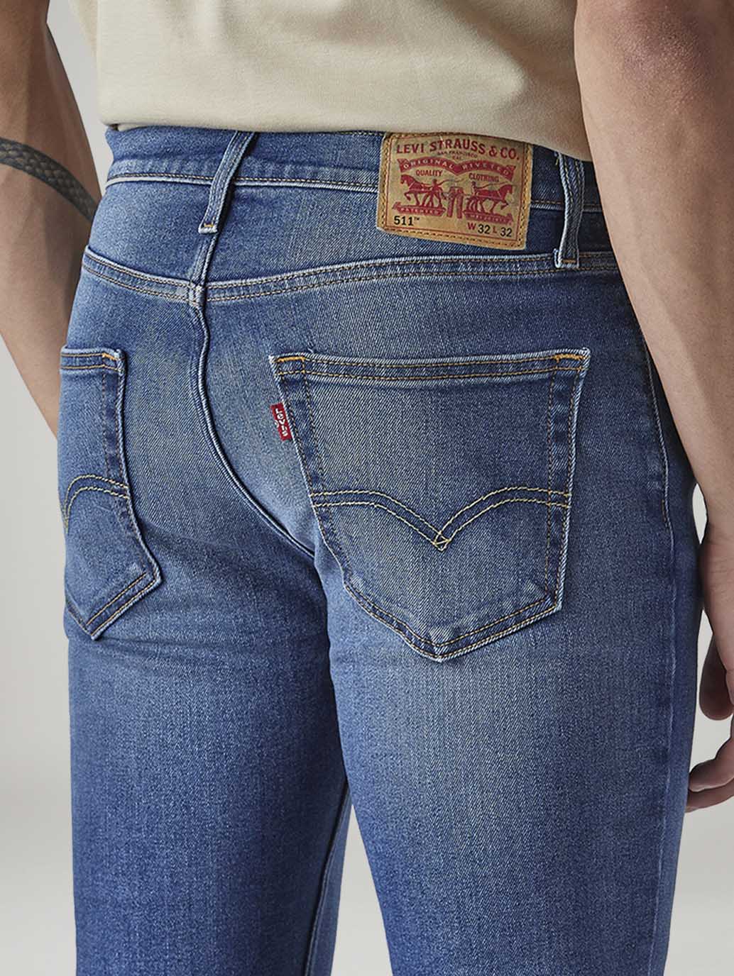 Men's 511 Blue Slim Fit Mid Rise Jeans - Detail View