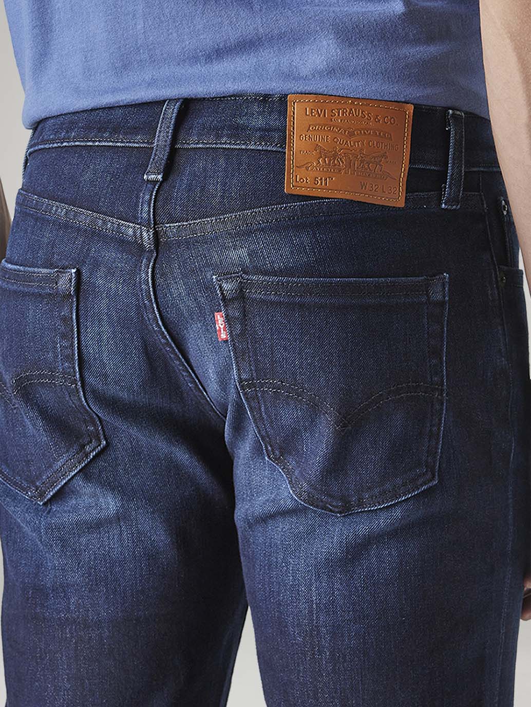 Men's 511 Dark Blue Slim Fit Mid Rise Jeans - Detail View