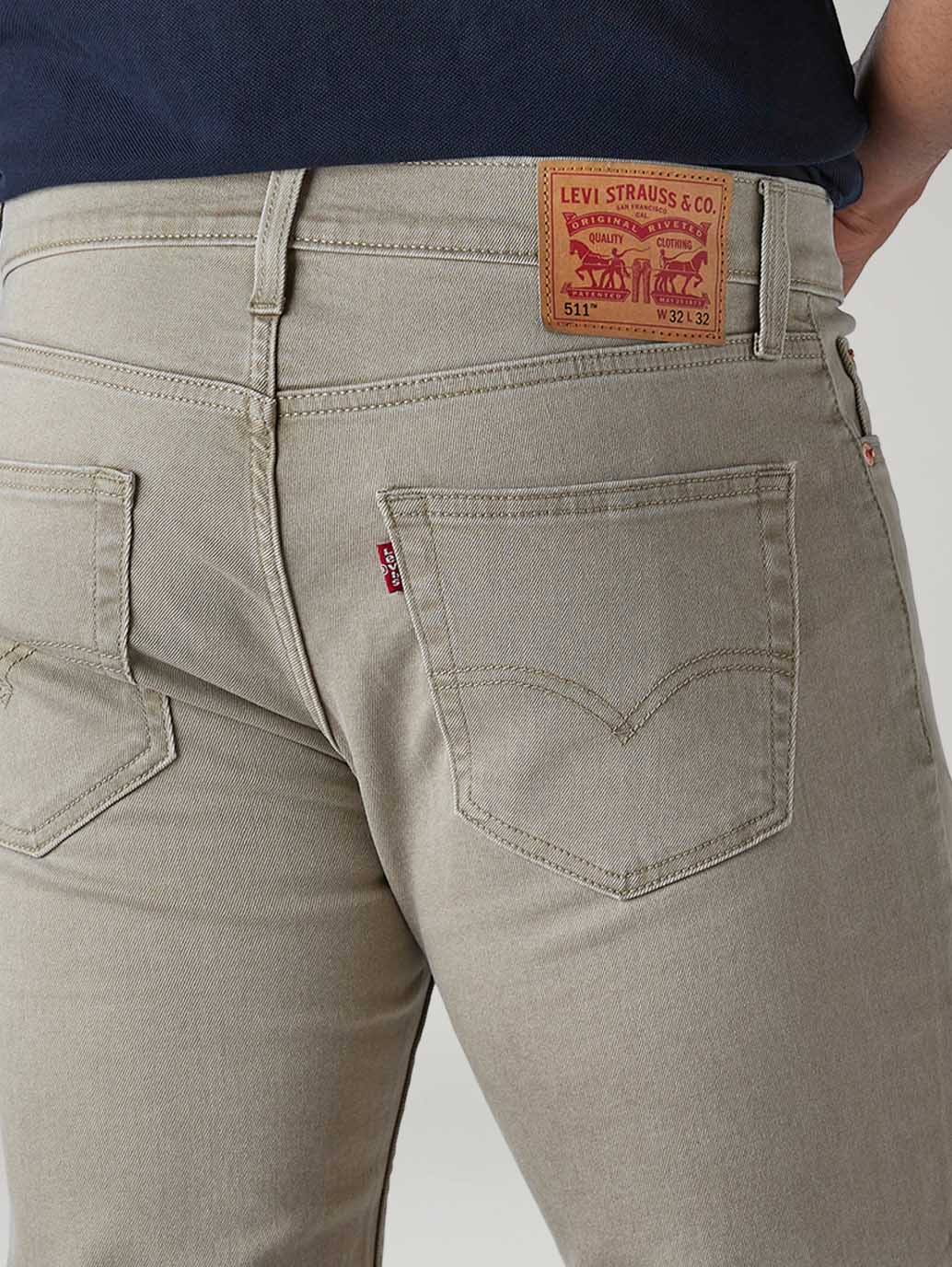 Men's 511 Beige Slim Fit Mid Rise Overdyed Jeans - Detail View