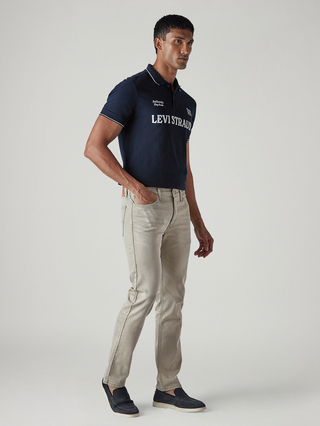 Men's 511 Beige Slim Fit Mid Rise Overdyed Jeans - Side View