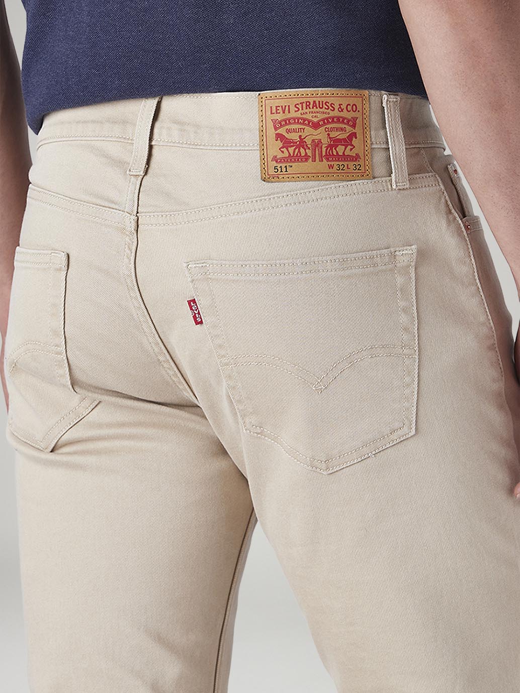 Men's 511 Beige Slim Fit Mid Rise Overdyed Jeans - Detail View