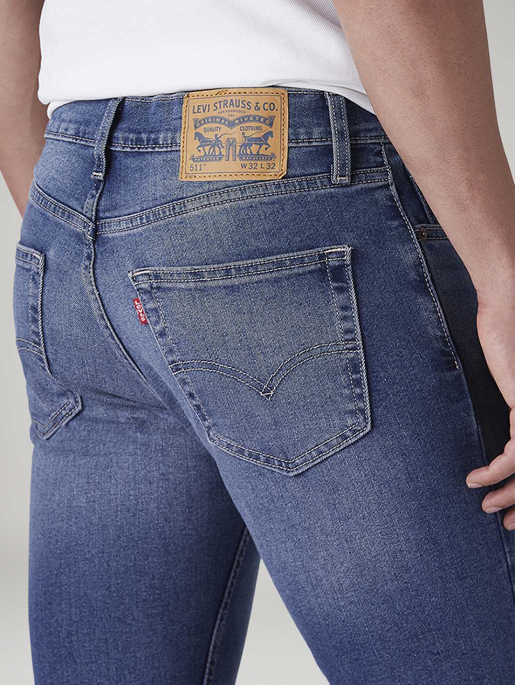 Men's 511 Blue Slim Fit Mid Rise Jeans - Detail View