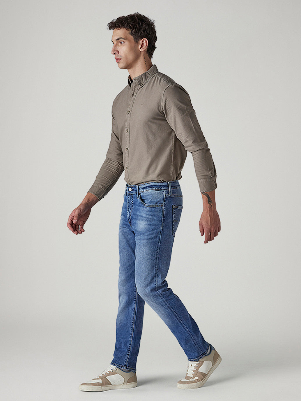 Men's 511 Blue Slim Fit Mid Rise Selvedge Linen Jeans - Side View