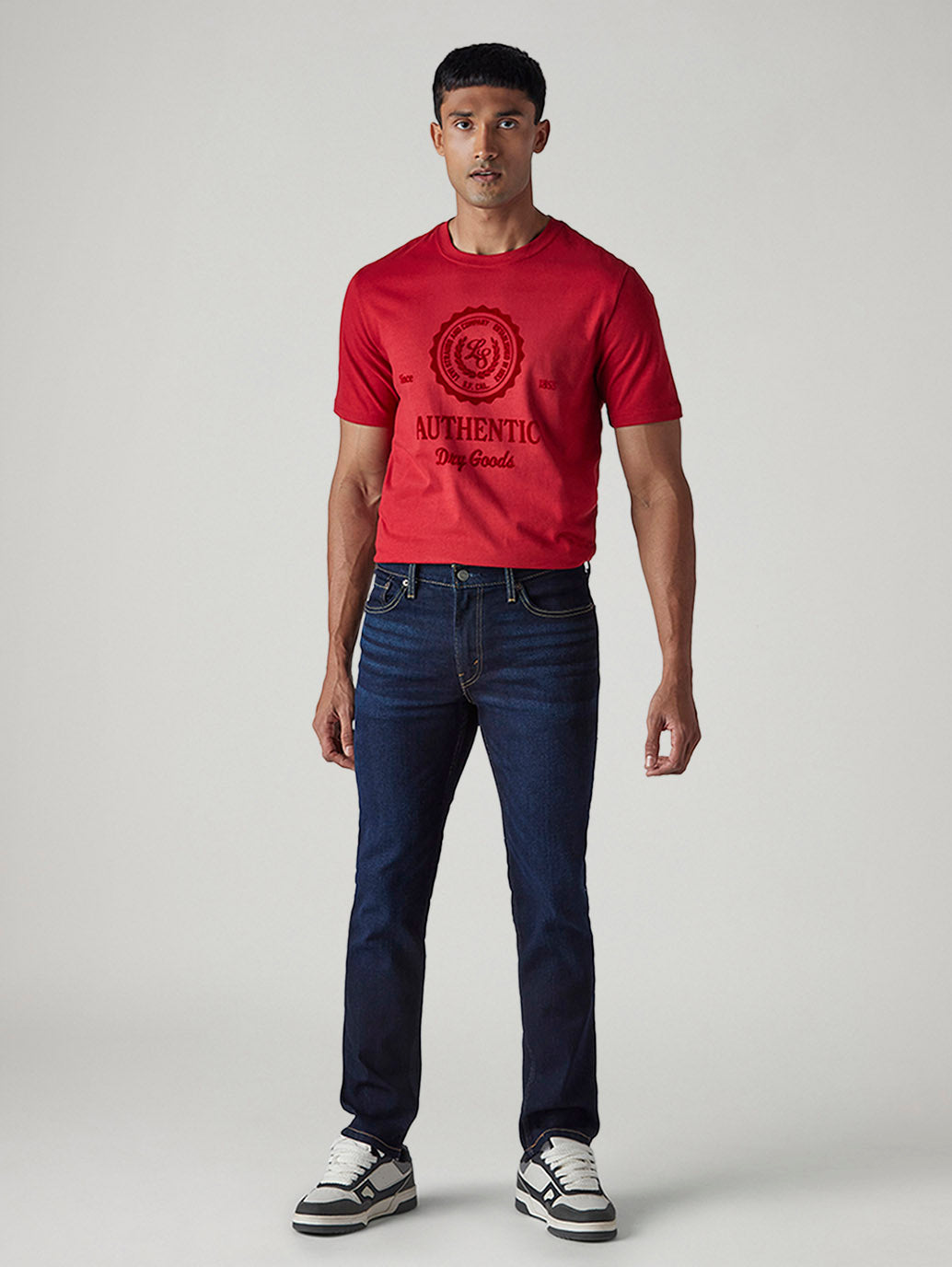 Men's 505 Dark Indigo Straight Fit Mid Rise Jeans - Front View