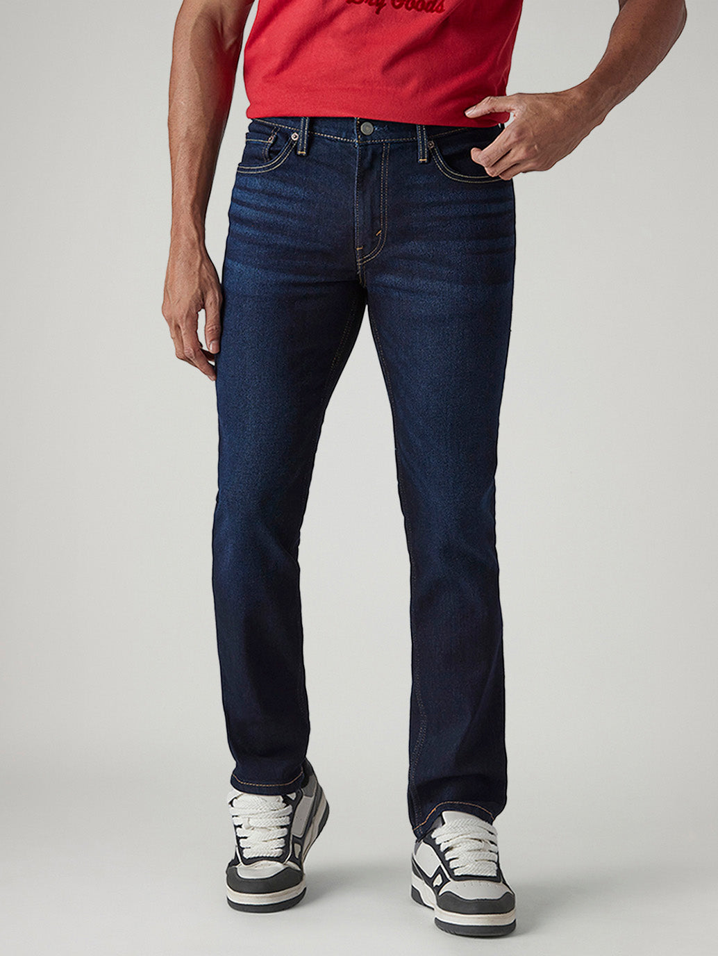 Men's 505 Dark Indigo Straight Fit Mid Rise Jeans - Front View