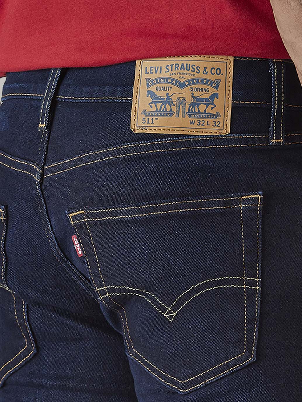 Men's 505 Dark Indigo Straight Fit Mid Rise Jeans - Detail View