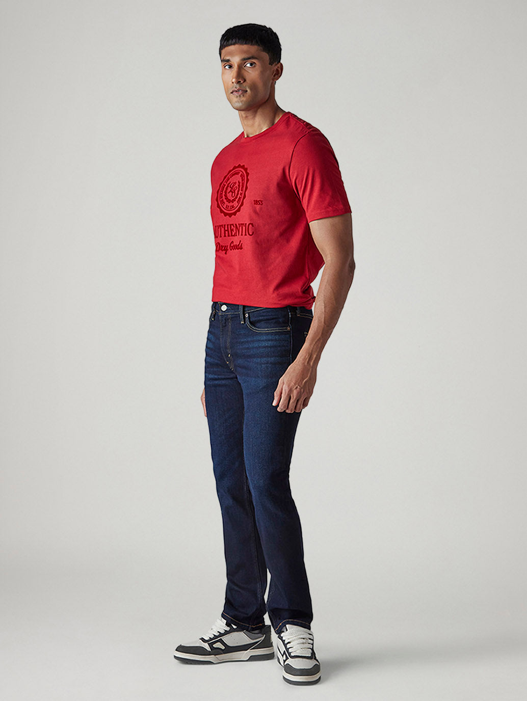 Men's 505 Dark Indigo Straight Fit Mid Rise Jeans - Side View