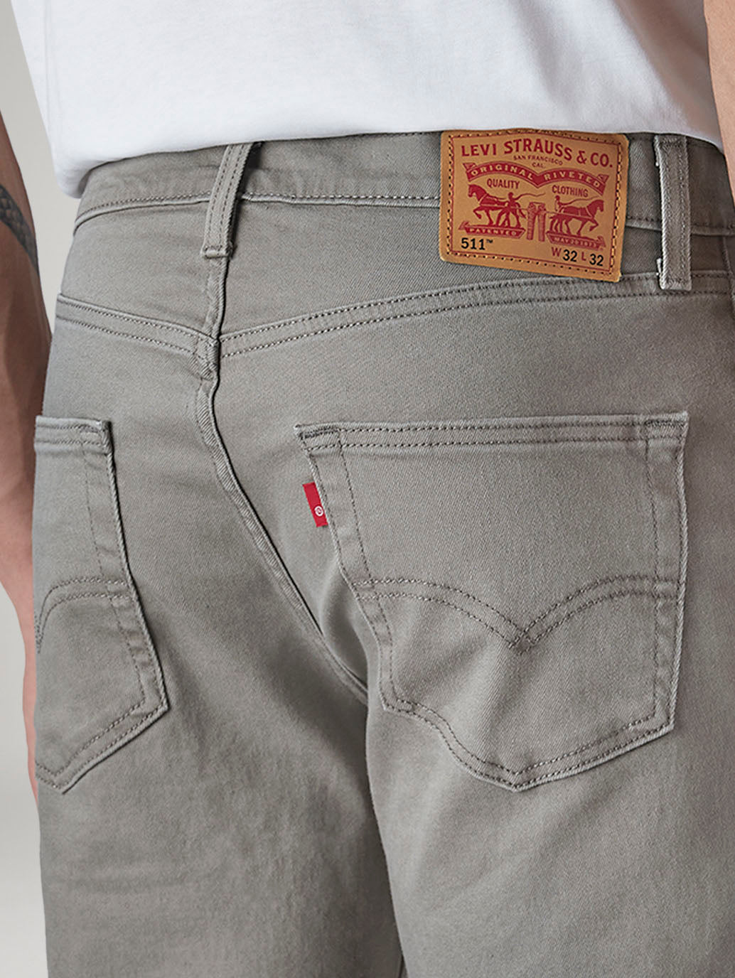 Men's 511 Grey Slim Fit Mid Rise Overdyed Jeans - Detail View