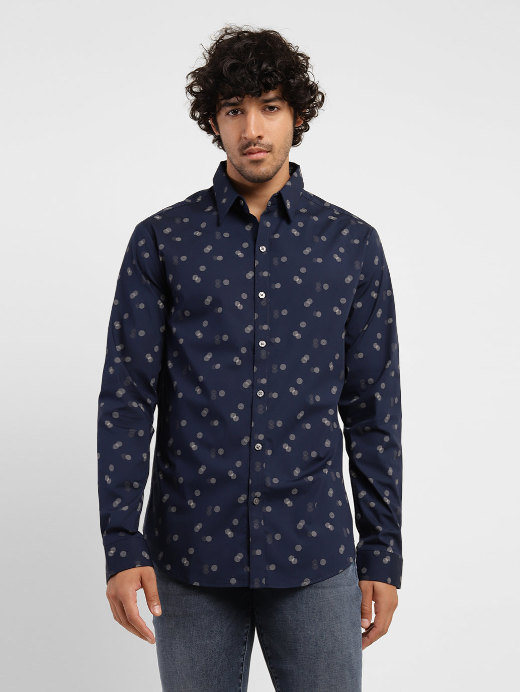 Men's Geometric Print Spread Collar Shirt