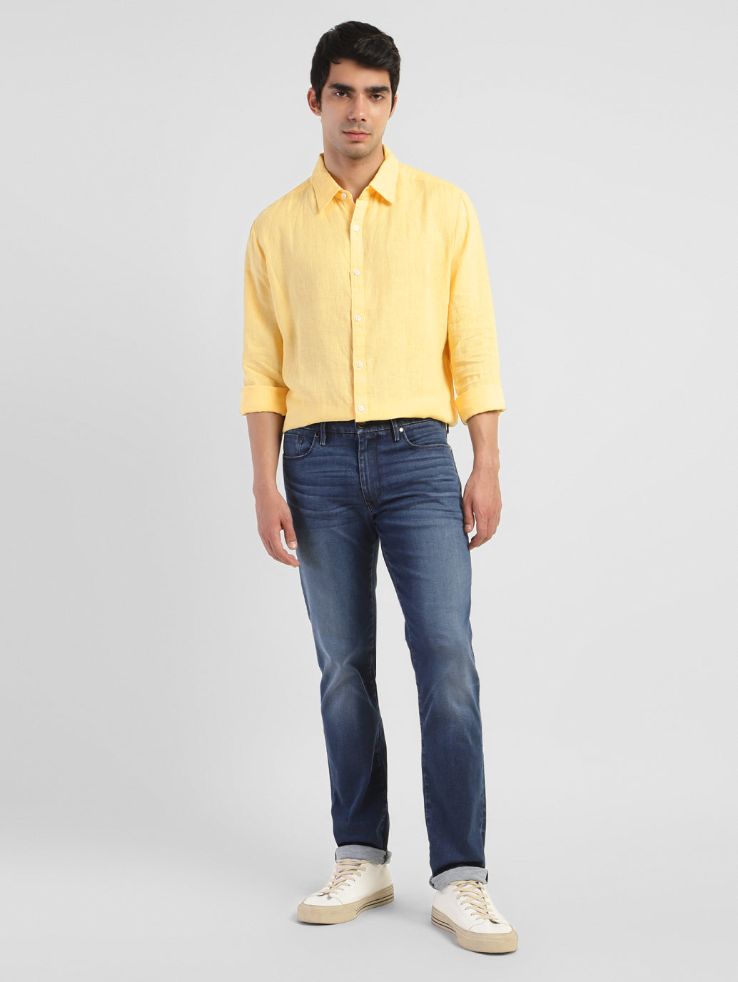 Men's Solid Spread Collar Linen Shirt