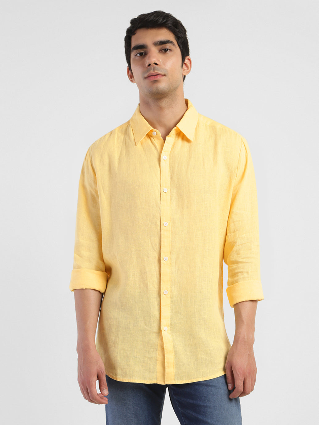 Men's Solid Spread Collar Linen Shirt