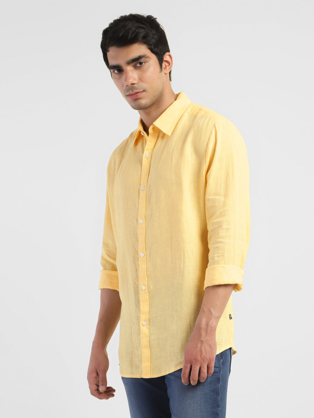 Men's Solid Spread Collar Linen Shirt