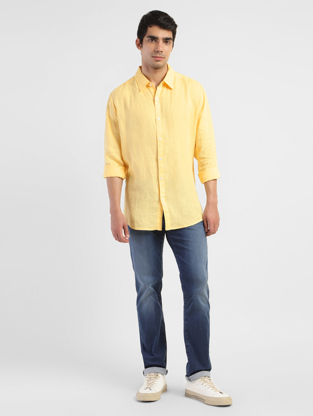 Men's Solid Spread Collar Linen Shirt