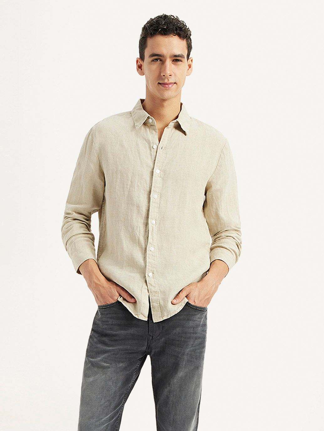 Men's Redloop Solid Slim Fit Linen Shirt - Styleshot View