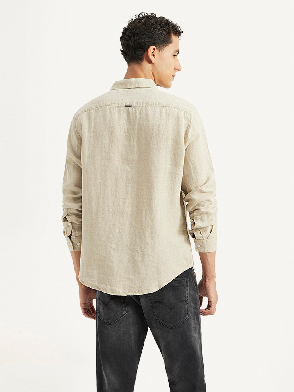 Men's Redloop Solid Slim Fit Linen Shirt - Back View