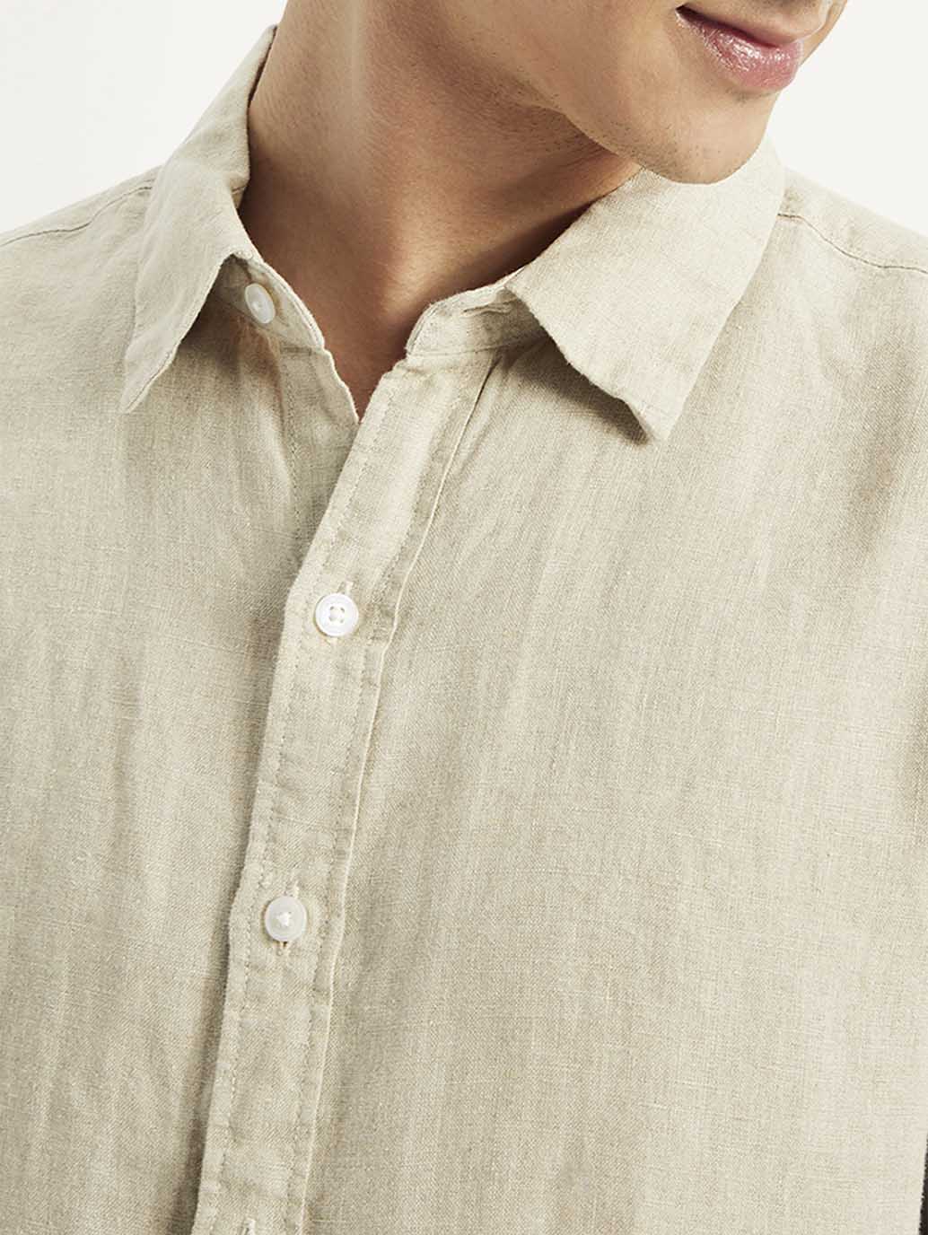 Men's Redloop Solid Slim Fit Linen Shirt - Detail View
