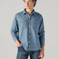 Men's Blue Solid Relaxed Fit Denim Shirt - 08c17ad2-5e6a-458b-8cc2-bfcc24a28f33 View