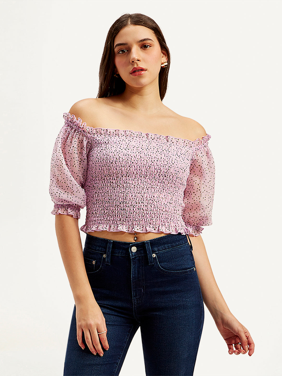 Women's Floral Light-Pink Off Shoulder Top